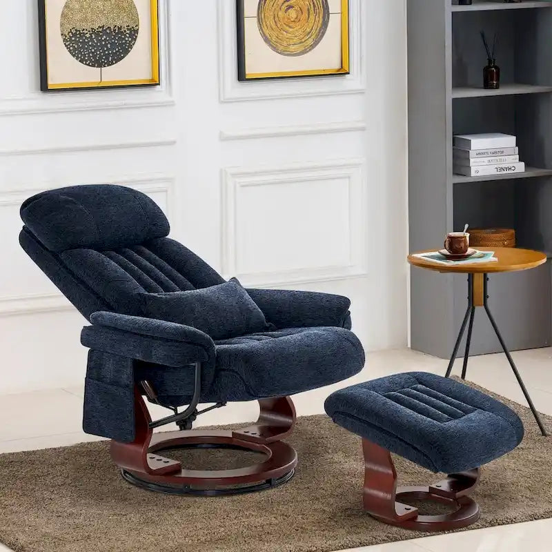 MCombo Swivel Recliner with Ottoman, Leisure Office Chair, Ergonomic Lounge chair, Chenille Fabric 4687