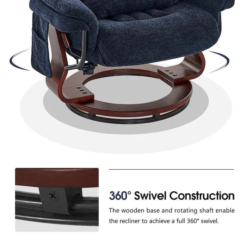 MCombo Swivel Recliner with Ottoman, Leisure Office Chair, Ergonomic Lounge chair, Chenille Fabric 4687