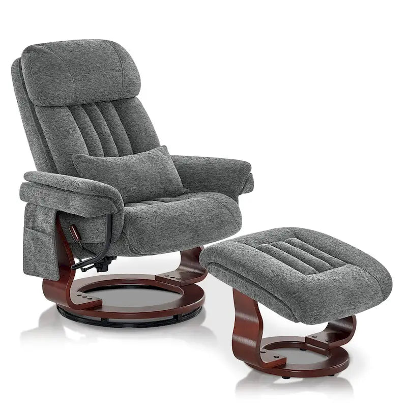 MCombo Swivel Recliner with Ottoman, Leisure Office Chair, Ergonomic Lounge chair, Chenille Fabric 4687