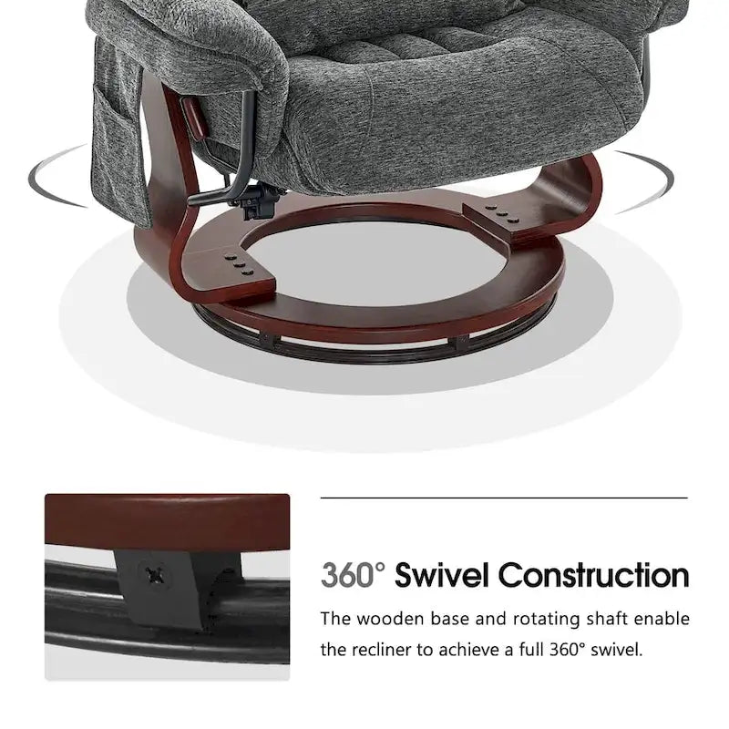 MCombo Swivel Recliner with Ottoman, Leisure Office Chair, Ergonomic Lounge chair, Chenille Fabric 4687