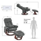 MCombo Swivel Recliner with Ottoman, Leisure Office Chair, Ergonomic Lounge chair, Chenille Fabric 4687