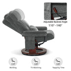 MCombo Swivel Recliner with Ottoman, Leisure Office Chair, Ergonomic Lounge chair, Chenille Fabric 4687