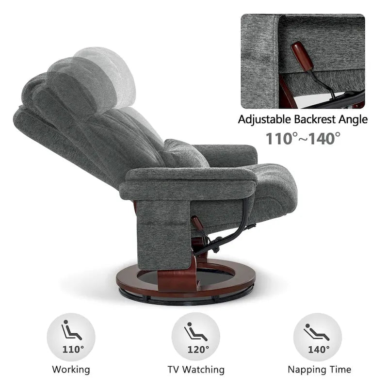 MCombo Swivel Recliner with Ottoman, Leisure Office Chair, Ergonomic Lounge chair, Chenille Fabric 4687