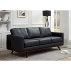 Chester Leather 3-Seater Sofa with Birch Wood Base Modern Living Room Couch with Removable Cushions - 83