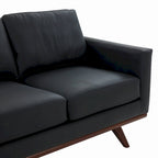 Chester Leather 3-Seater Sofa with Birch Wood Base Modern Living Room Couch with Removable Cushions - 83