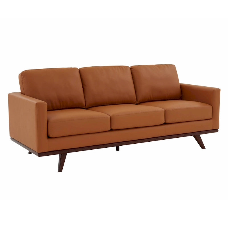 Chester Leather 3-Seater Sofa with Birch Wood Base Modern Living Room Couch with Removable Cushions - 83