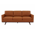 Chester Leather 3-Seater Sofa with Birch Wood Base Modern Living Room Couch with Removable Cushions - 83
