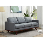Chester Leather 3-Seater Sofa with Birch Wood Base Modern Living Room Couch with Removable Cushions - 83