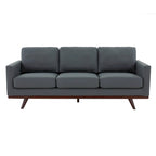 Chester Leather 3-Seater Sofa with Birch Wood Base Modern Living Room Couch with Removable Cushions - 83