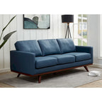 Chester Leather 3-Seater Sofa with Birch Wood Base Modern Living Room Couch with Removable Cushions - 83