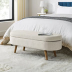 Ottoman Oval Storage Bench,Rubber Wood Legs