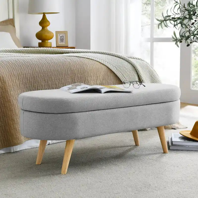 Ottoman Oval Storage Bench,Rubber Wood Legs