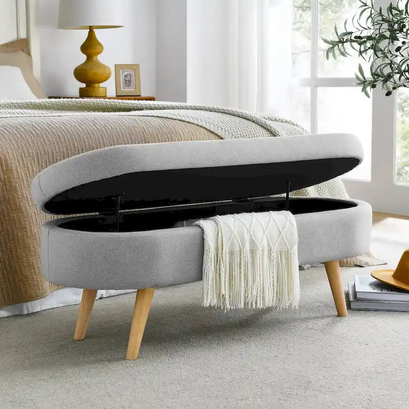 Ottoman Oval Storage Bench,Rubber Wood Legs