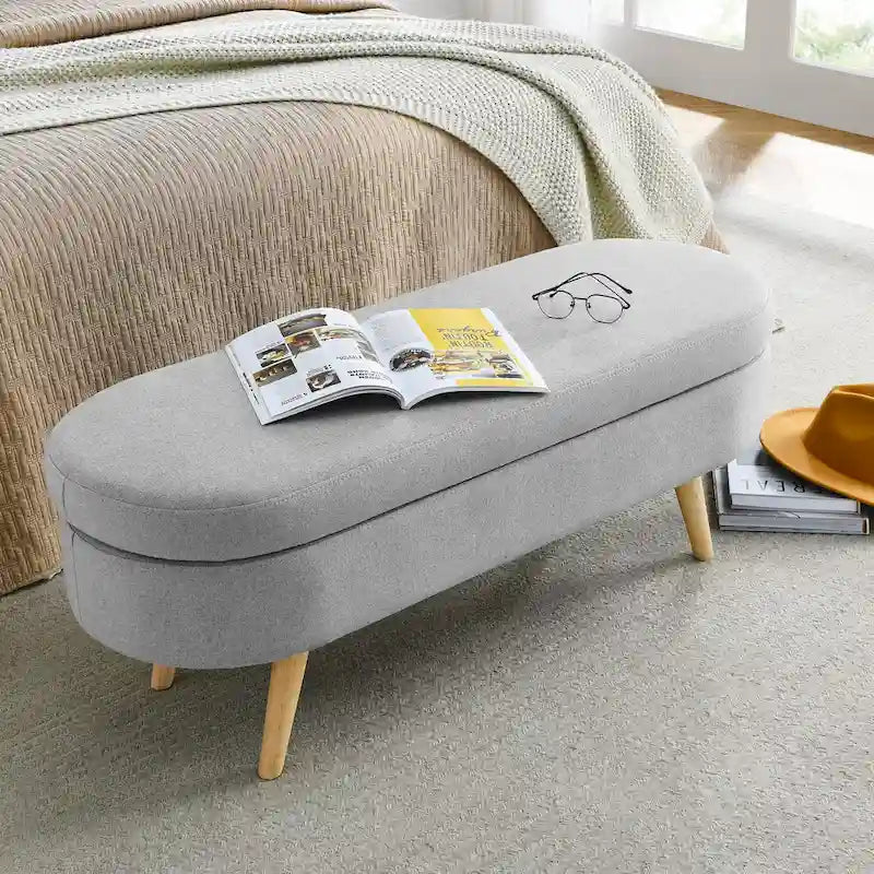 Ottoman Oval Storage Bench,Rubber Wood Legs