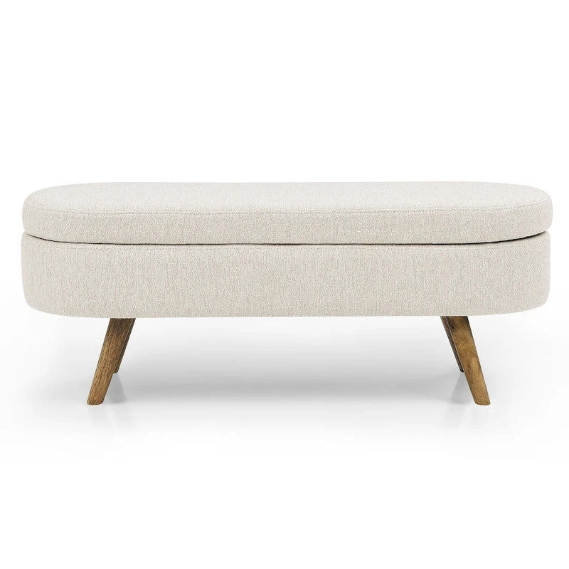 Ottoman Oval Storage Bench,Rubber Wood Legs