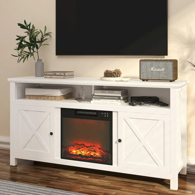 Clihome 58 Wood Fireplace TV Stand with 18 Electric Fireplace