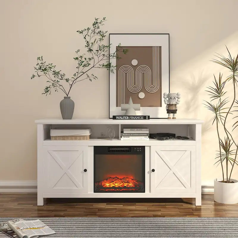 Clihome 58 Wood Fireplace TV Stand with 18 Electric Fireplace