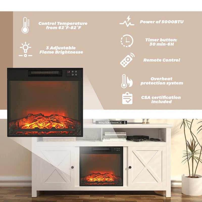 Clihome 58 Wood Fireplace TV Stand with 18 Electric Fireplace