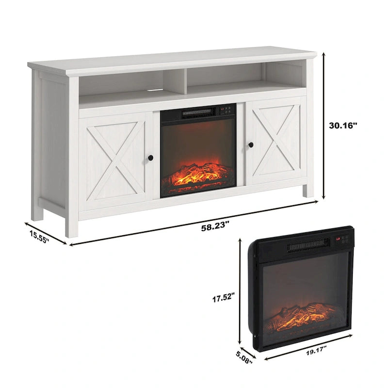 Clihome 58 Wood Fireplace TV Stand with 18 Electric Fireplace
