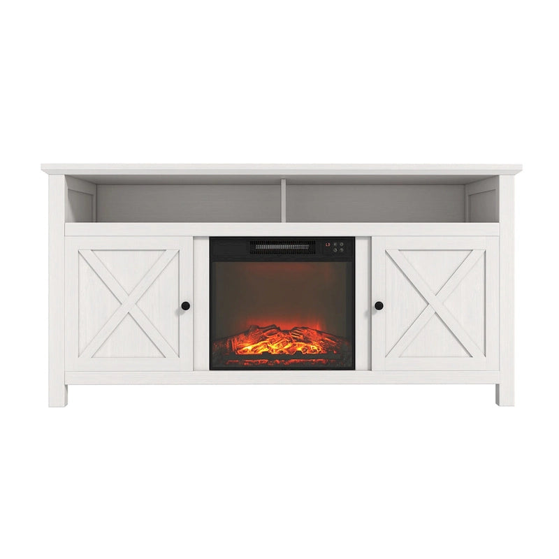 Clihome 58 Wood Fireplace TV Stand with 18 Electric Fireplace