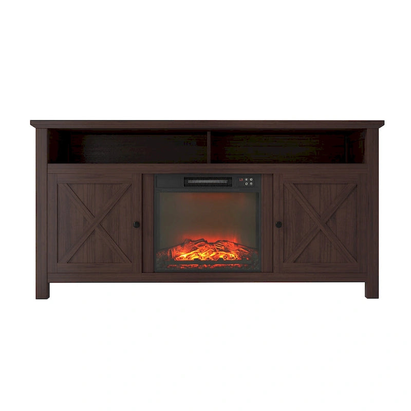 Clihome 58 Wood Fireplace TV Stand with 18 Electric Fireplace
