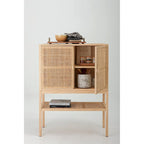Woven Rattan and Wood Cabinet with 2 Doors