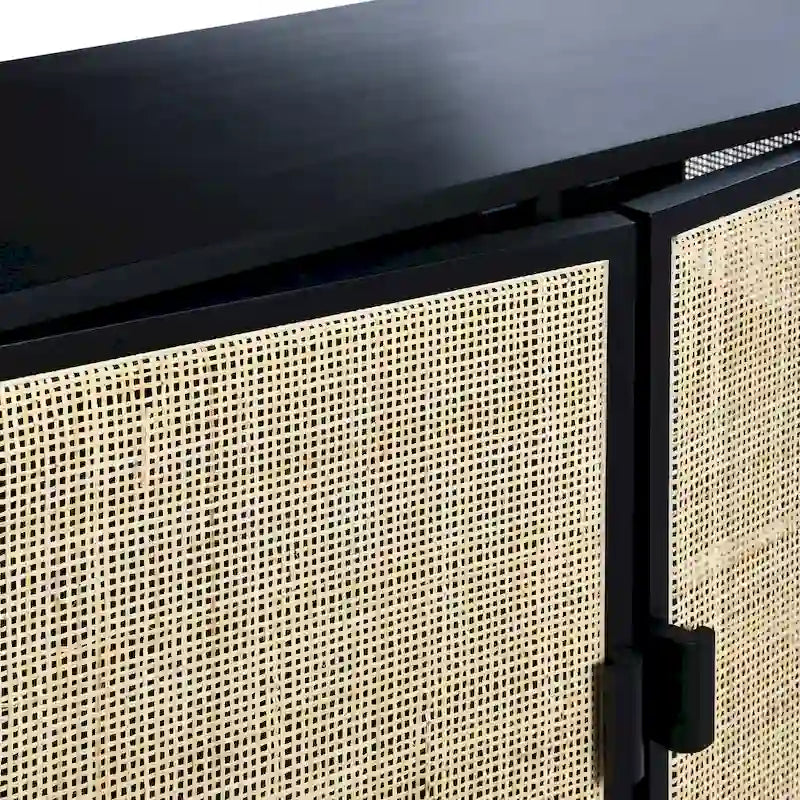 Woven Rattan and Wood Cabinet with 2 Doors