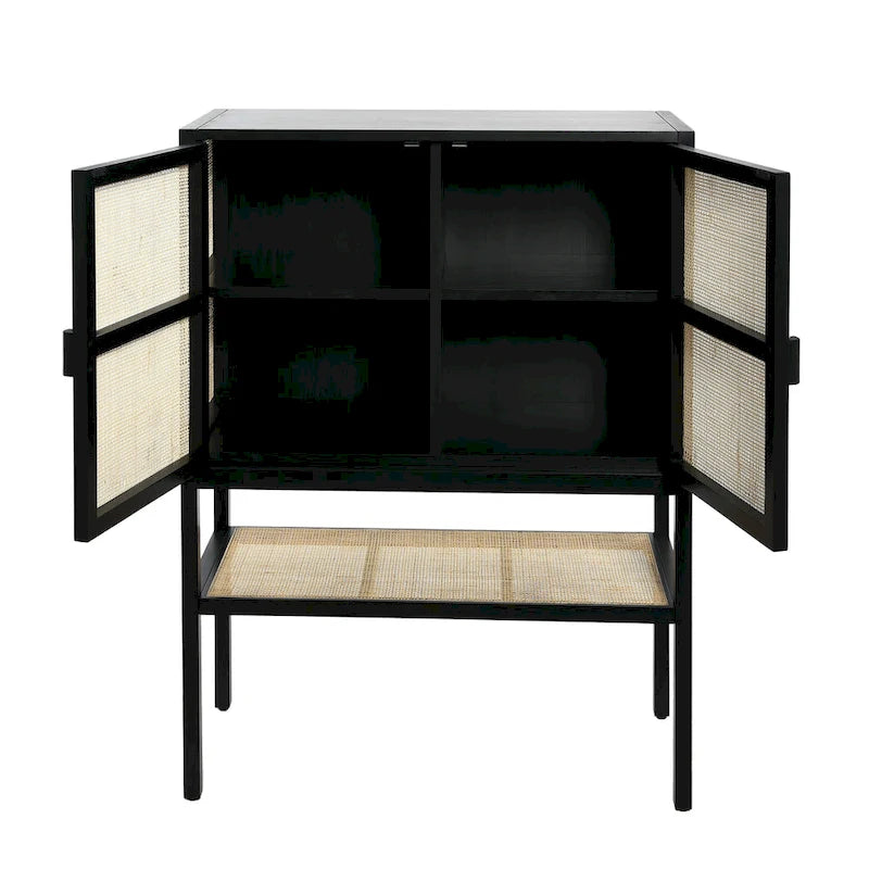 Woven Rattan and Wood Cabinet with 2 Doors