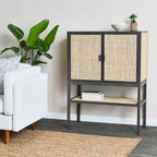 Woven Rattan and Wood Cabinet with 2 Doors