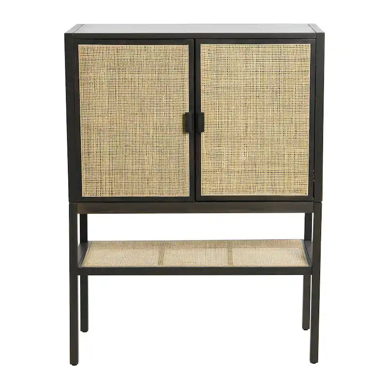 Woven Rattan and Wood Cabinet with 2 Doors