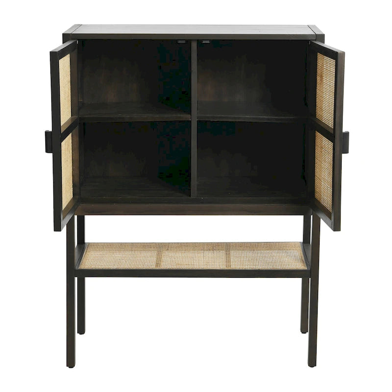 Woven Rattan and Wood Cabinet with 2 Doors