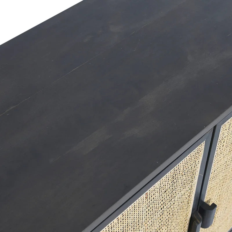 Woven Rattan and Wood Cabinet with 2 Doors