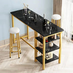 Grondin Modern Contemporary Faux Marble 3 Piece Bar Table Set with 2 Upholstered Stools and Extra Storage Shelves