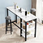 Grondin Modern Contemporary Faux Marble 3 Piece Bar Table Set with 2 Upholstered Stools and Extra Storage Shelves