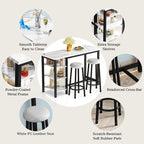 Grondin Modern Contemporary Faux Marble 3 Piece Bar Table Set with 2 Upholstered Stools and Extra Storage Shelves