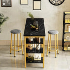 Grondin Modern Contemporary Faux Marble 3 Piece Bar Table Set with 2 Upholstered Stools and Extra Storage Shelves