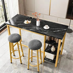 Grondin Modern Contemporary Faux Marble 3 Piece Bar Table Set with 2 Upholstered Stools and Extra Storage Shelves