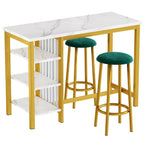 Grondin Modern Contemporary Faux Marble 3 Piece Bar Table Set with 2 Upholstered Stools and Extra Storage Shelves