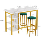 Grondin Modern Contemporary Faux Marble 3 Piece Bar Table Set with 2 Upholstered Stools and Extra Storage Shelves