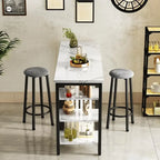 Grondin Modern Contemporary Faux Marble 3 Piece Bar Table Set with 2 Upholstered Stools and Extra Storage Shelves