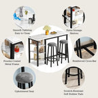 Grondin Modern Contemporary Faux Marble 3 Piece Bar Table Set with 2 Upholstered Stools and Extra Storage Shelves
