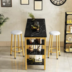 Grondin Modern Contemporary Faux Marble 3 Piece Bar Table Set with 2 Upholstered Stools and Extra Storage Shelves