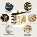 Grondin Modern Contemporary Faux Marble 3 Piece Bar Table Set with 2 Upholstered Stools and Extra Storage Shelves
