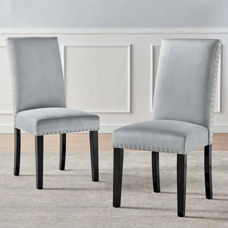 Silver Orchid Lind Velvet Nailhead Trim Dining Side Chairs (Set of 2)
