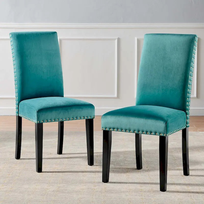 Silver Orchid Lind Velvet Nailhead Trim Dining Side Chairs (Set of 2)