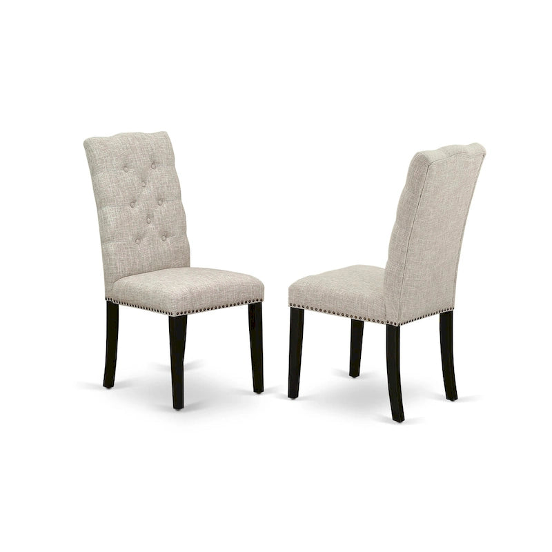 East West Furniture 3 Piece Dining Table Set Contains a Round Dining Table and 2 Linen Fabric Parson Chairs, (Finish Options)