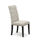 East West Furniture 3 Piece Dining Table Set Contains a Round Dining Table and 2 Linen Fabric Parson Chairs, (Finish Options)