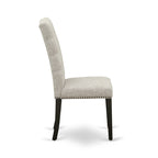 East West Furniture 3 Piece Dining Table Set Contains a Round Dining Table and 2 Linen Fabric Parson Chairs, (Finish Options)