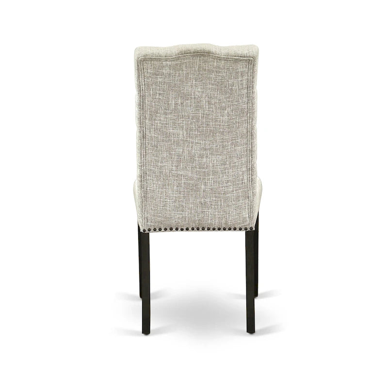 East West Furniture 3 Piece Dining Table Set Contains a Round Dining Table and 2 Linen Fabric Parson Chairs, (Finish Options)