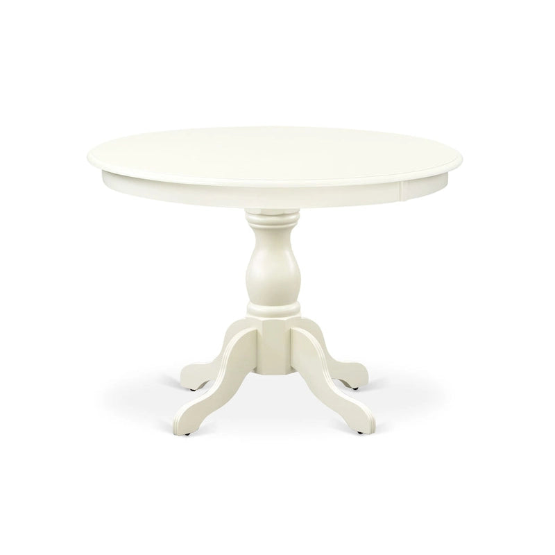 East West Furniture 3 Piece Dining Table Set Contains a Round Dining Table and 2 Linen Fabric Parson Chairs, (Finish Options)